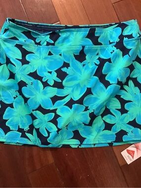 Lands' End Women's Floral Swim Skirt in Teal and Navy size 14 NWT